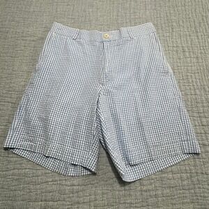 Southern Tide Shorts Mens 30x8 Blue Gingham Seersucker Flat Front Skipjack Check